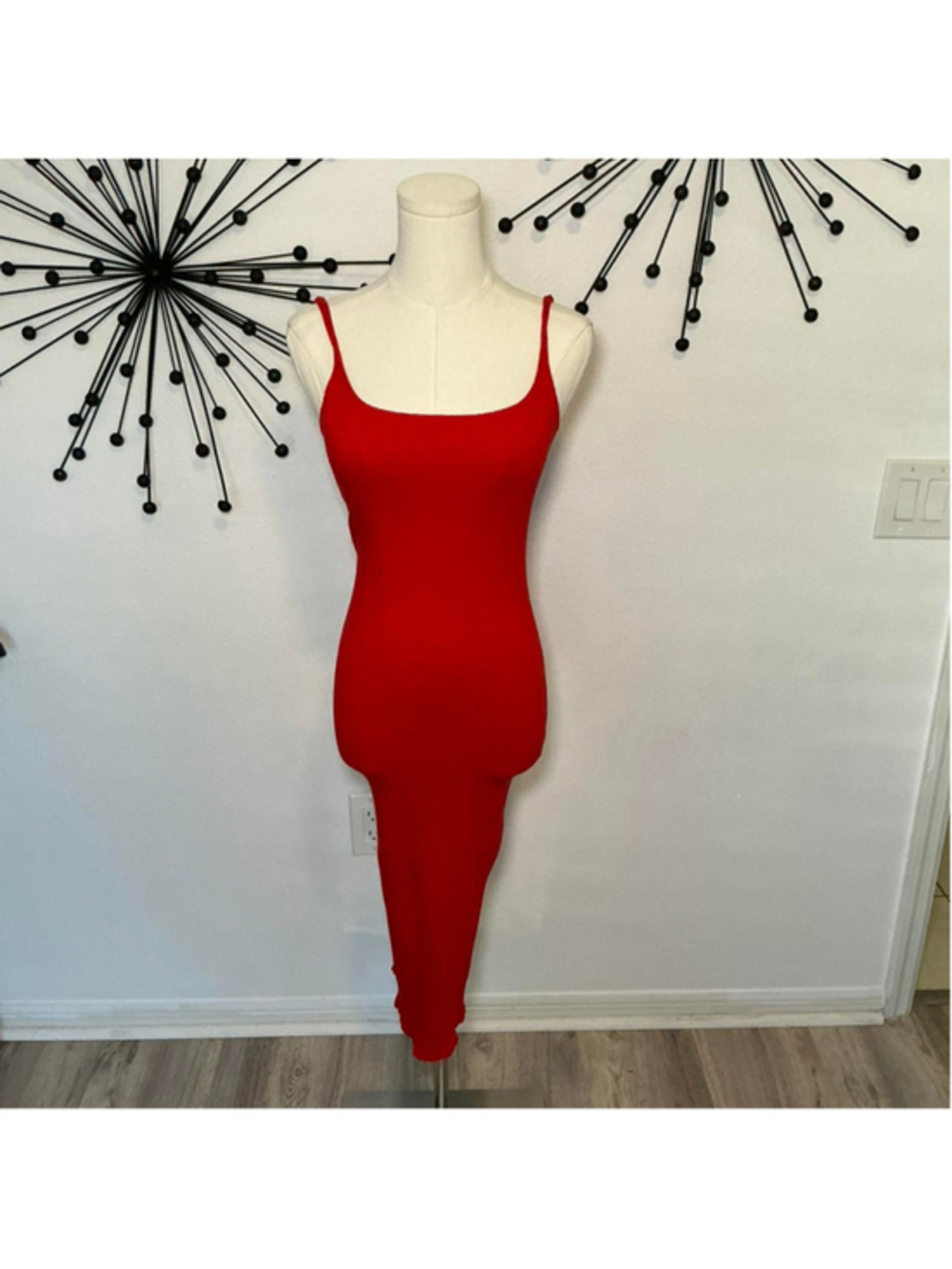 Rolla Coaster red ribbed bodycon midi dress fitted minimalist